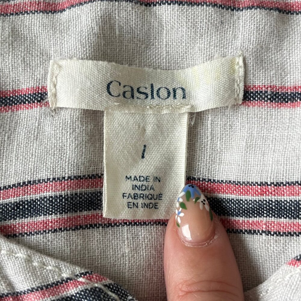 Caslon 100% Linen Striped Shirt Dress - Coastal Midi - Size L - Picture 9 of 11